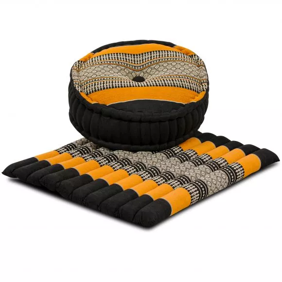 Kapok Meditationskissen Set L (Schwarz/Orange)