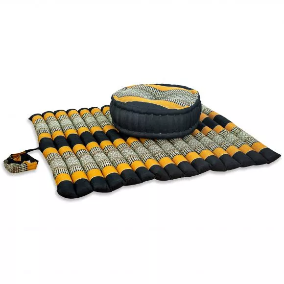 Kapok Meditationskissen Set XL (Schwarz/Orange)