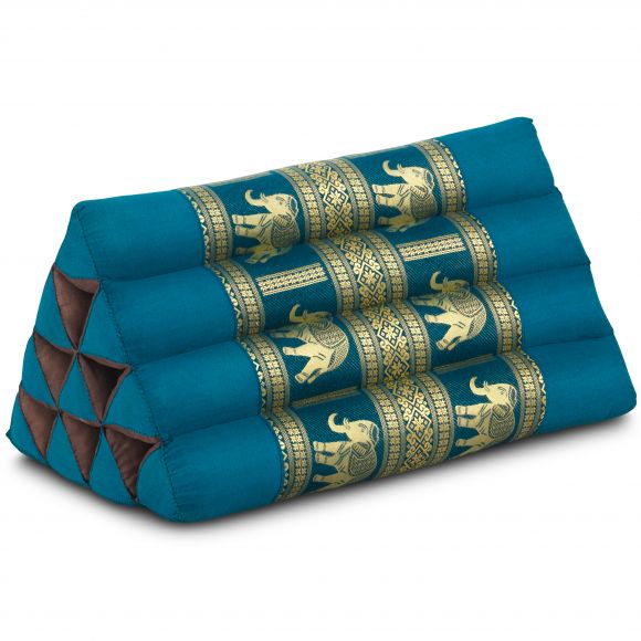Kapok Dreieckskissen mit Seidenstickerei, hellblau-Elefanten