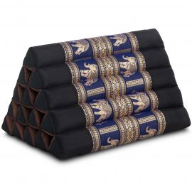 Kapok Dreieckskissen mit Seidenstickerei, extrahoch, schwarz/blau-Elefanten