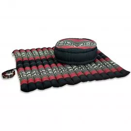 Kapok Meditationskissen Set XL (Schwarz/Elefanten)