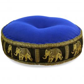 Zafu Meditationskissen, Seide, blau-schwarz / Elefanten