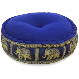 Zafu Meditationskissen, Seide, blau / Elefanten