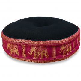Zafu Meditationskissen, Thaikissen, Seide, schwarz / rosa / Elefanten